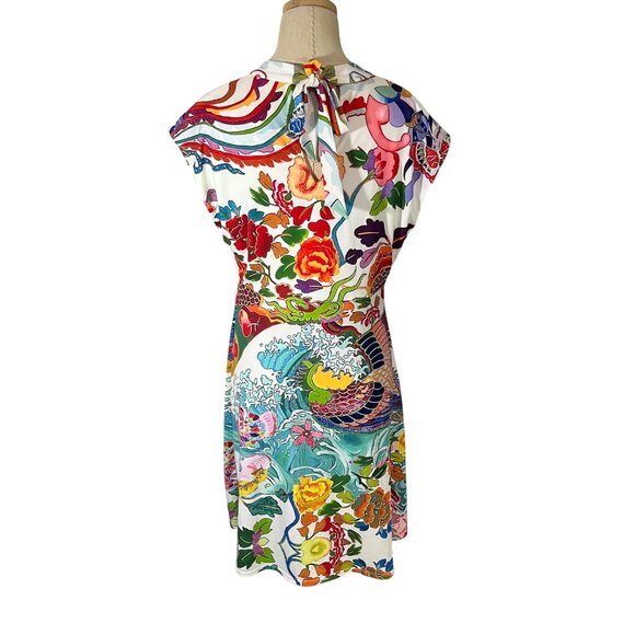 Hale Bob dress women's M white multicolor koi print cap sleeve keyhole open - Picture 7 of 7
